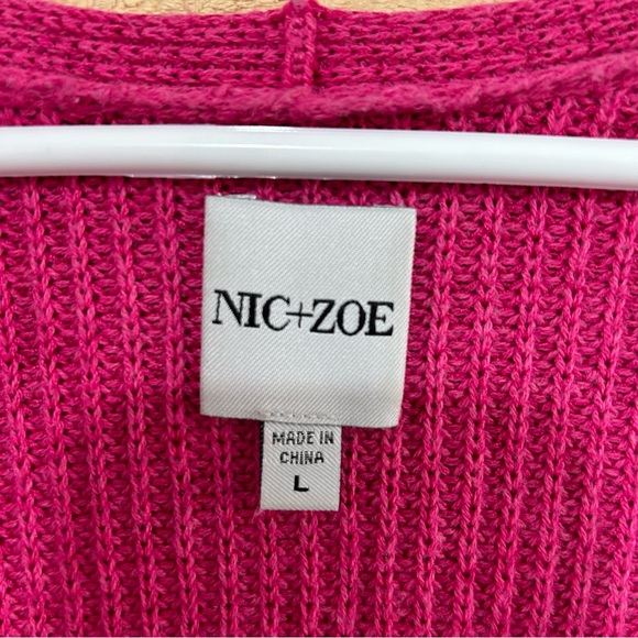 NIC+ZOE Magenta Rose Pink Shaker V-Neck Sweater Barbie Women's Sz L - Picture 3 of 7